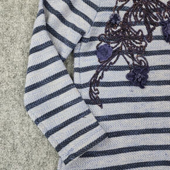 Soft Surroundings Sweater Womens Petite Large Blue Stripe Floral Embroidered Top - Picture 8 of 16
